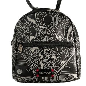 SAKROOTS Women’s Bag Backpack Polyvinyl Exterior Zip Closure Black Silve…